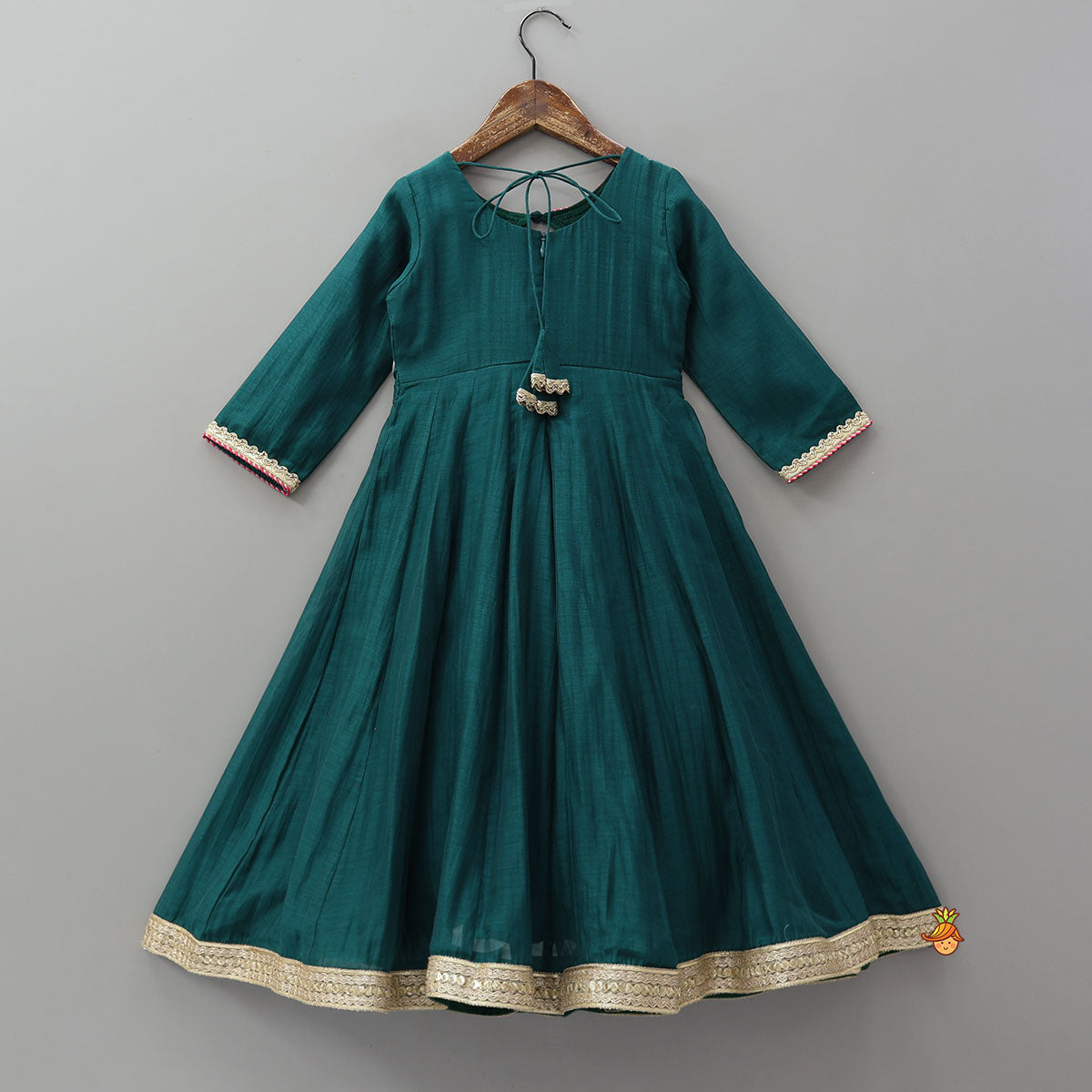 Round Neck Embroidered Yoke Anarkali With Contrasting Dupatta And Potli Bag