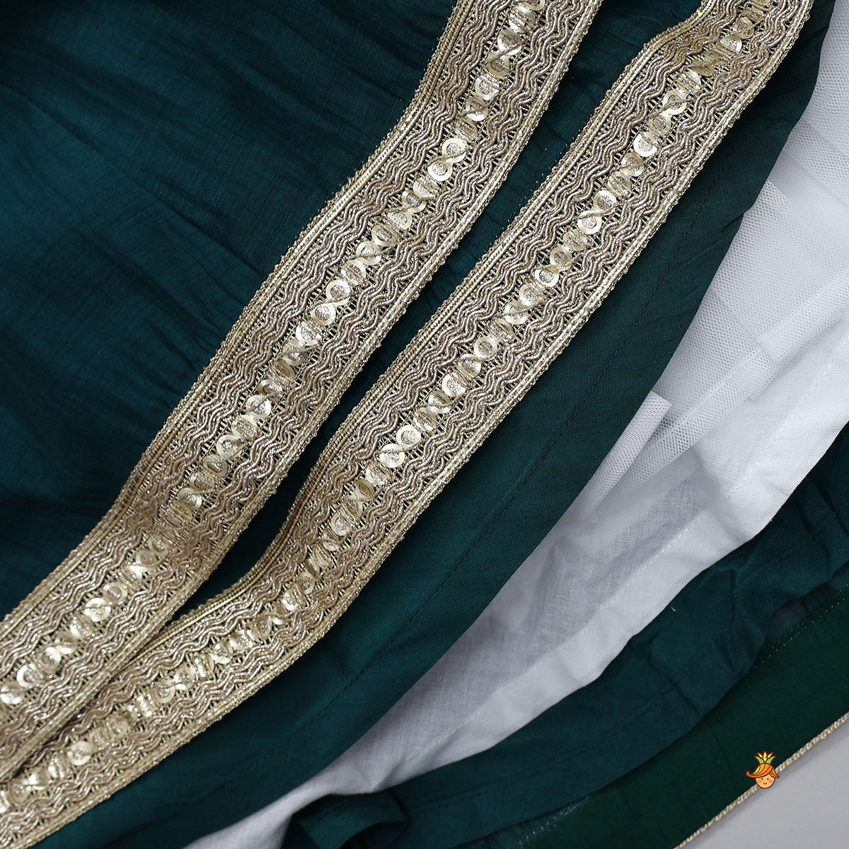 Round Neck Embroidered Yoke Anarkali With Contrasting Dupatta And Potli Bag