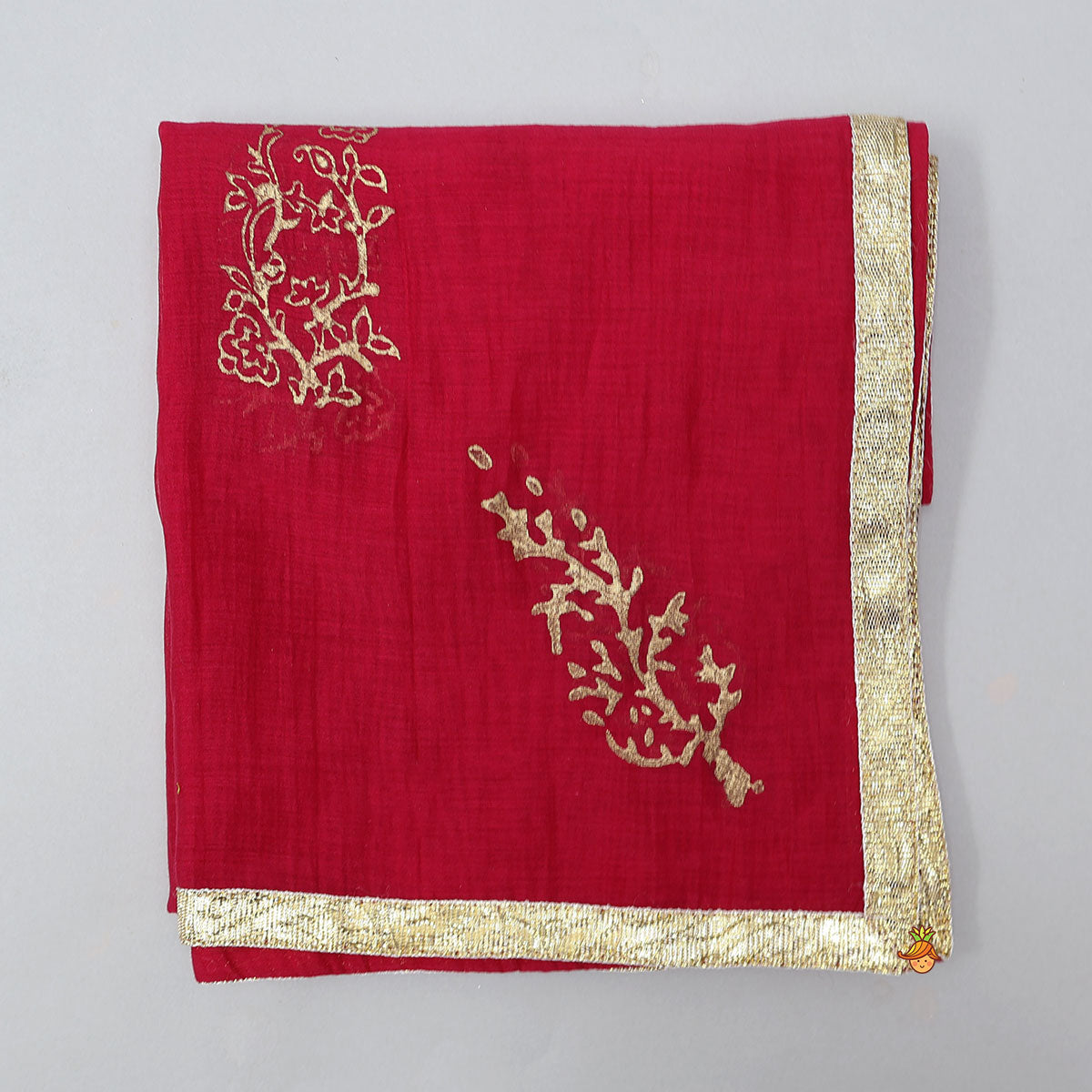 Round Neck Embroidered Yoke Anarkali With Contrasting Dupatta And Potli Bag