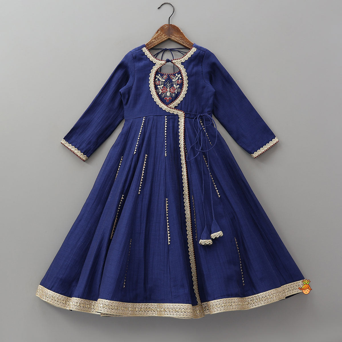 Floral Embroidered Flap Anarkali With Dupatta And Potli Bag
