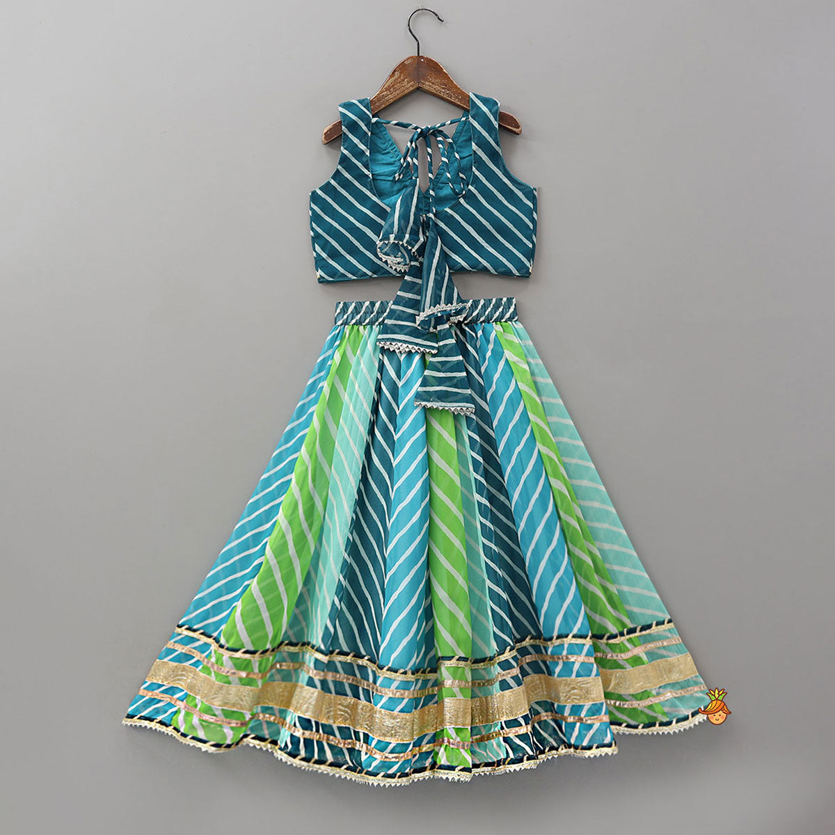 Leheriya Printed Pretty Crop Top And Lehenga With Dupatta