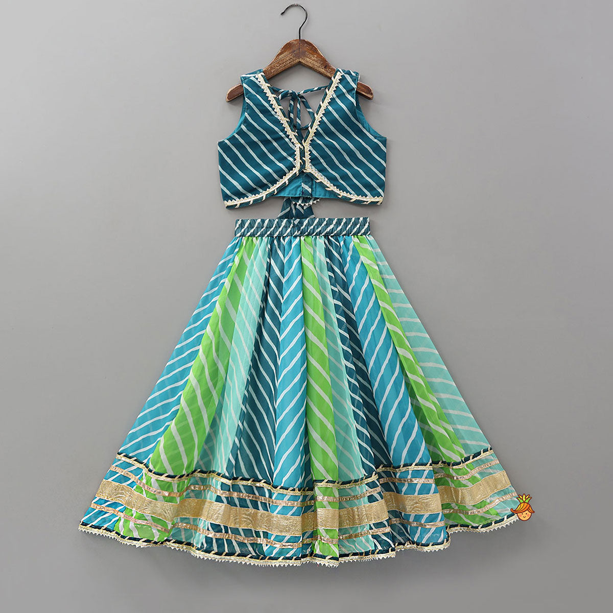 Leheriya Printed Pretty Crop Top And Lehenga With Dupatta