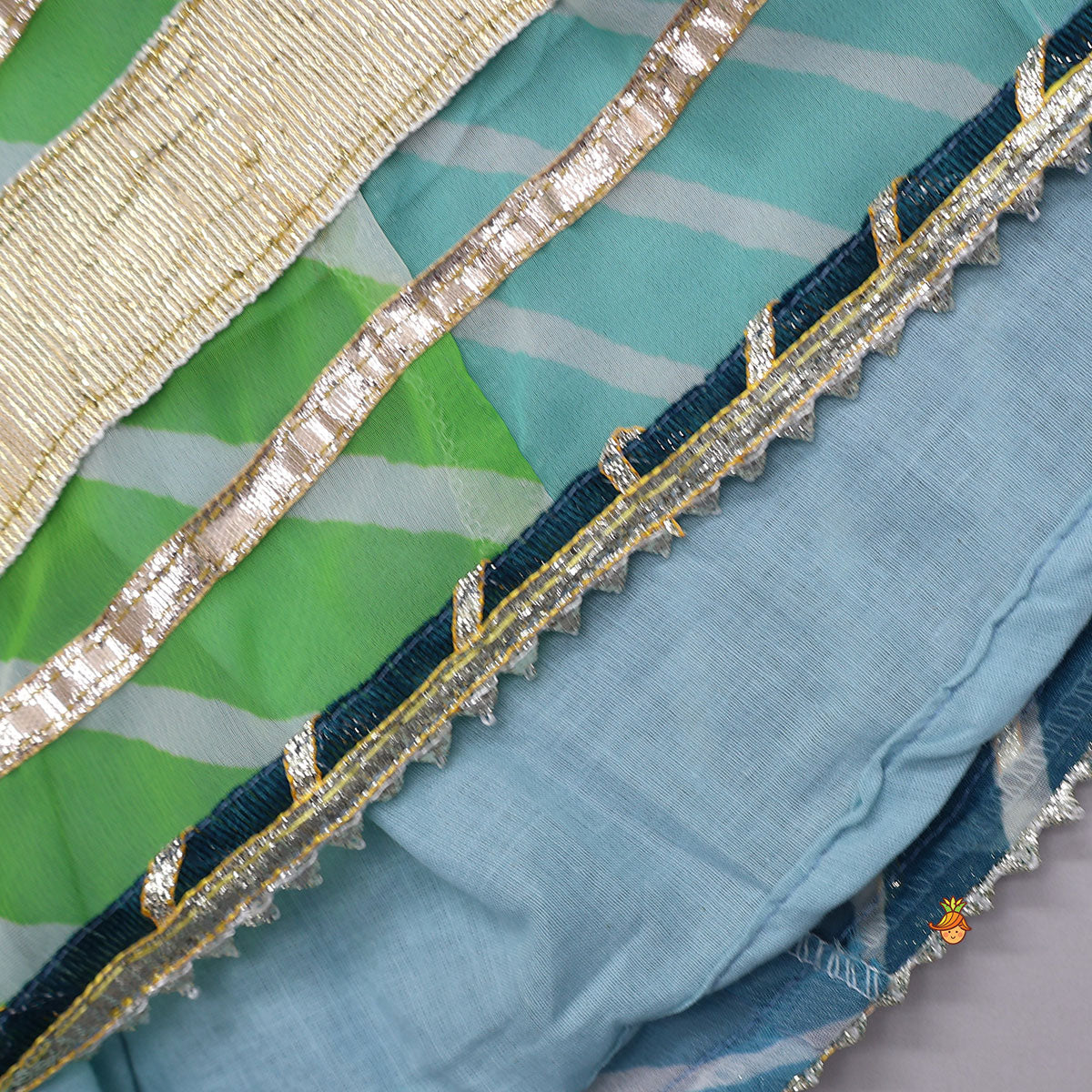 Leheriya Printed Pretty Crop Top And Lehenga With Dupatta
