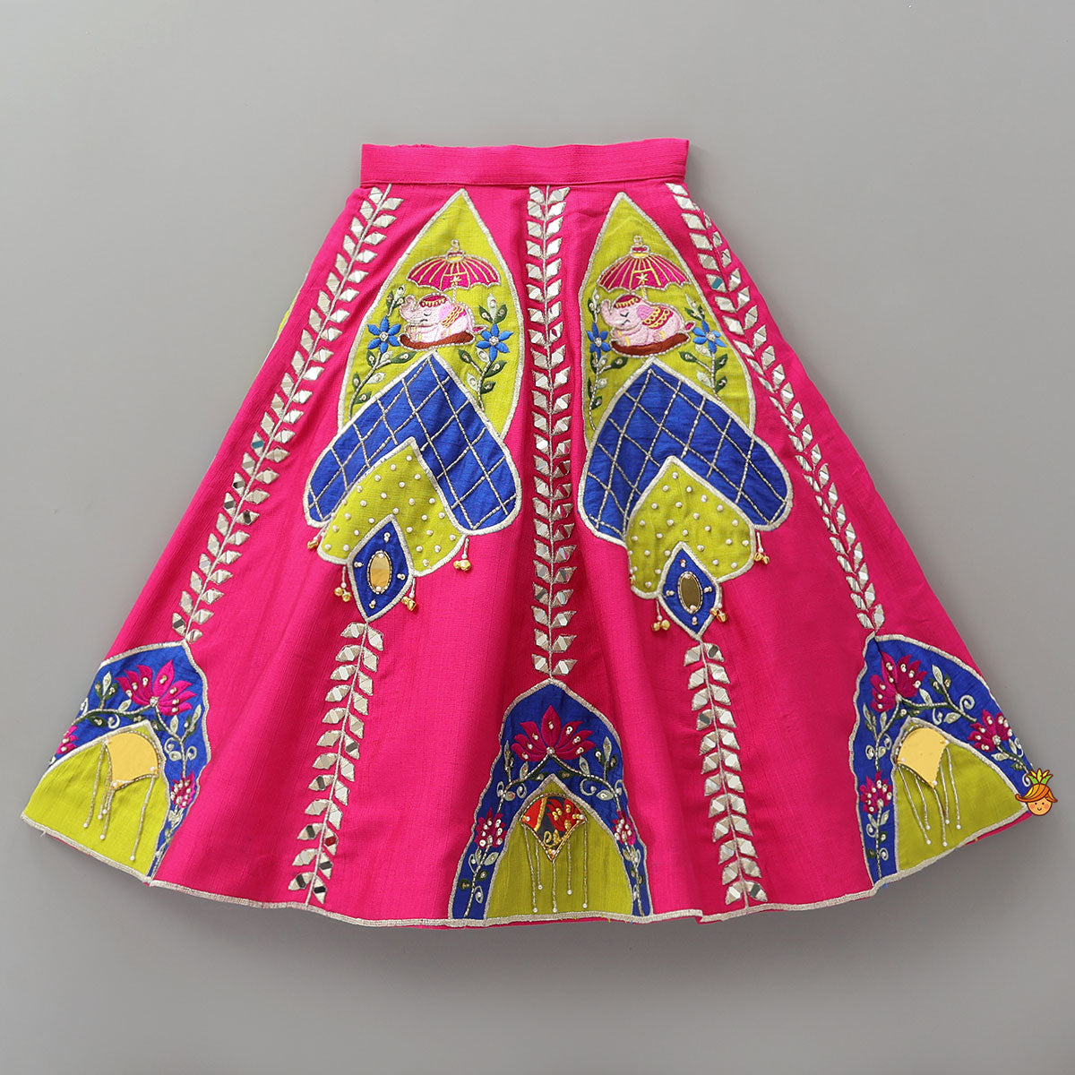 Scalloped Design Crop Top And Applique Work Lehenga With Dupatta