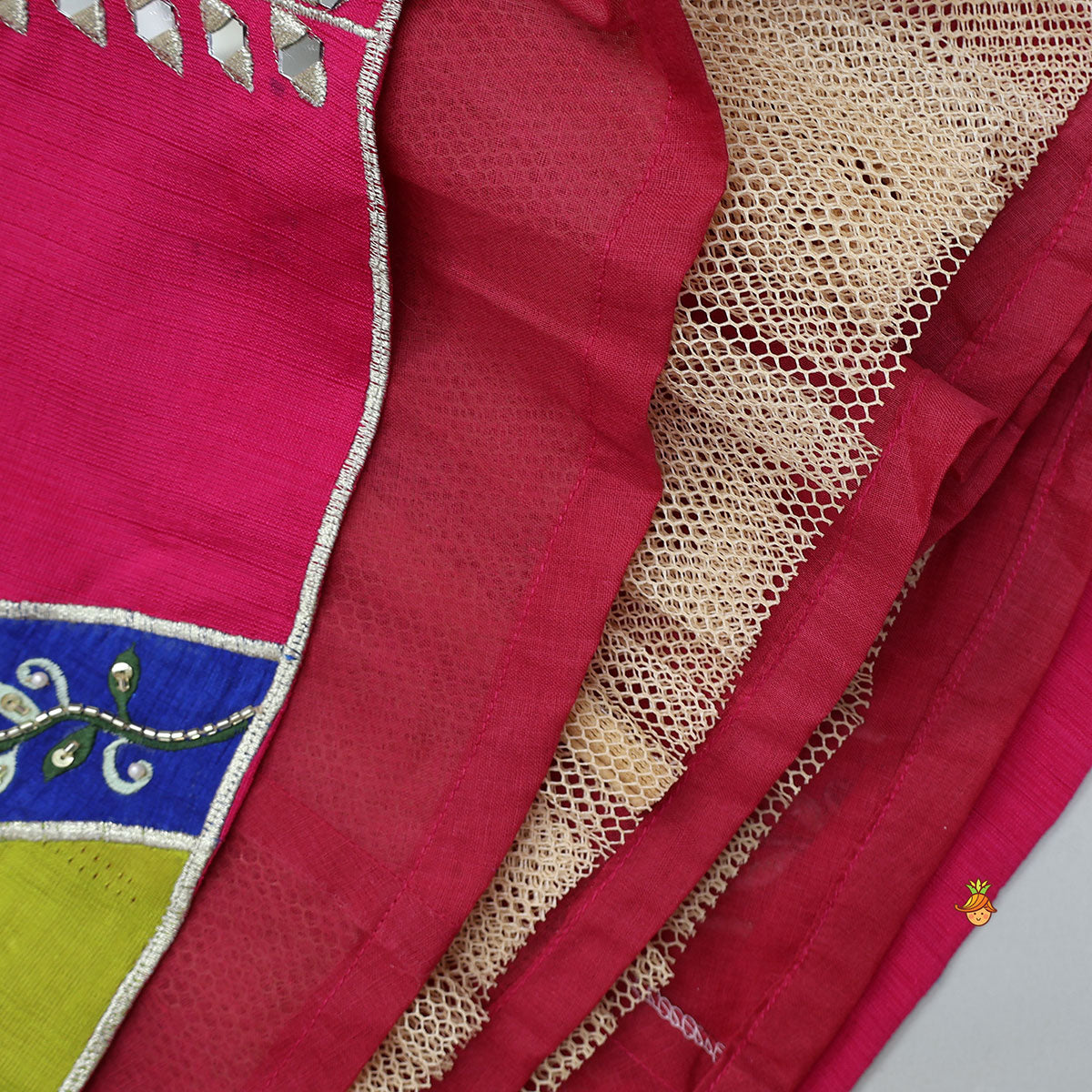 Scalloped Design Crop Top And Applique Work Lehenga With Dupatta