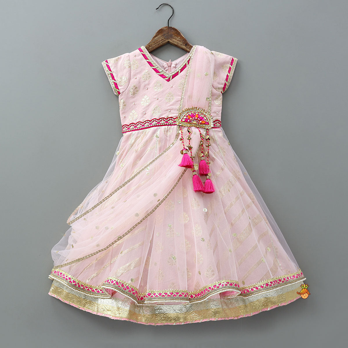 Traditional Tassel Adorned Anarkali With Attached Dupatta
