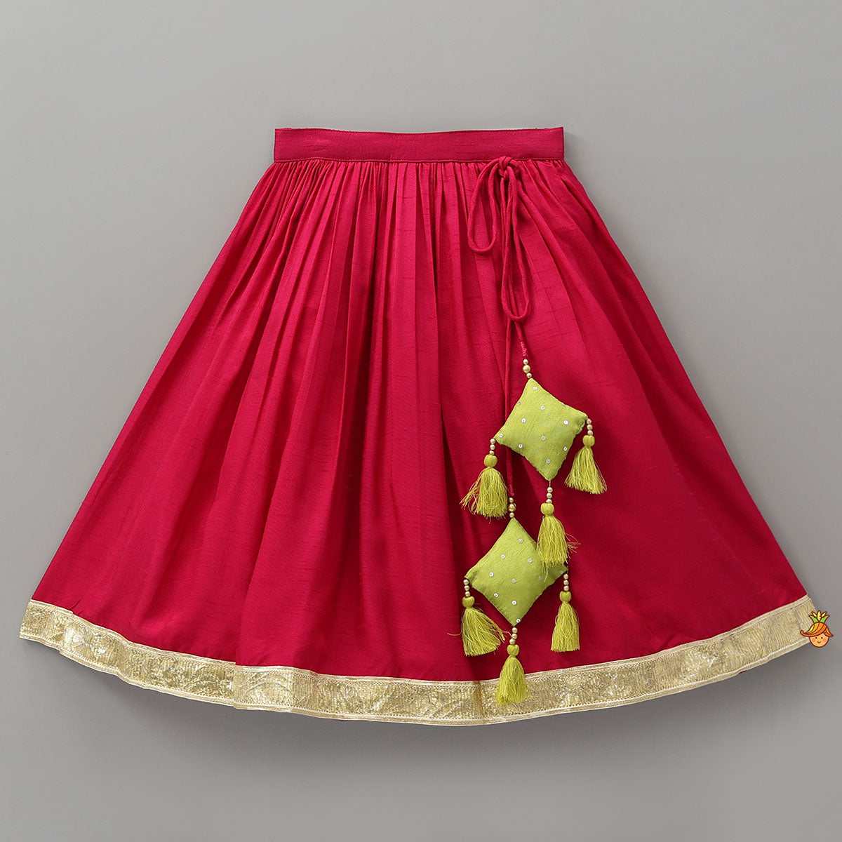 Goddess Durga Embroidered Top And Contrasting Tassel Detail Lehenga With Dupatta