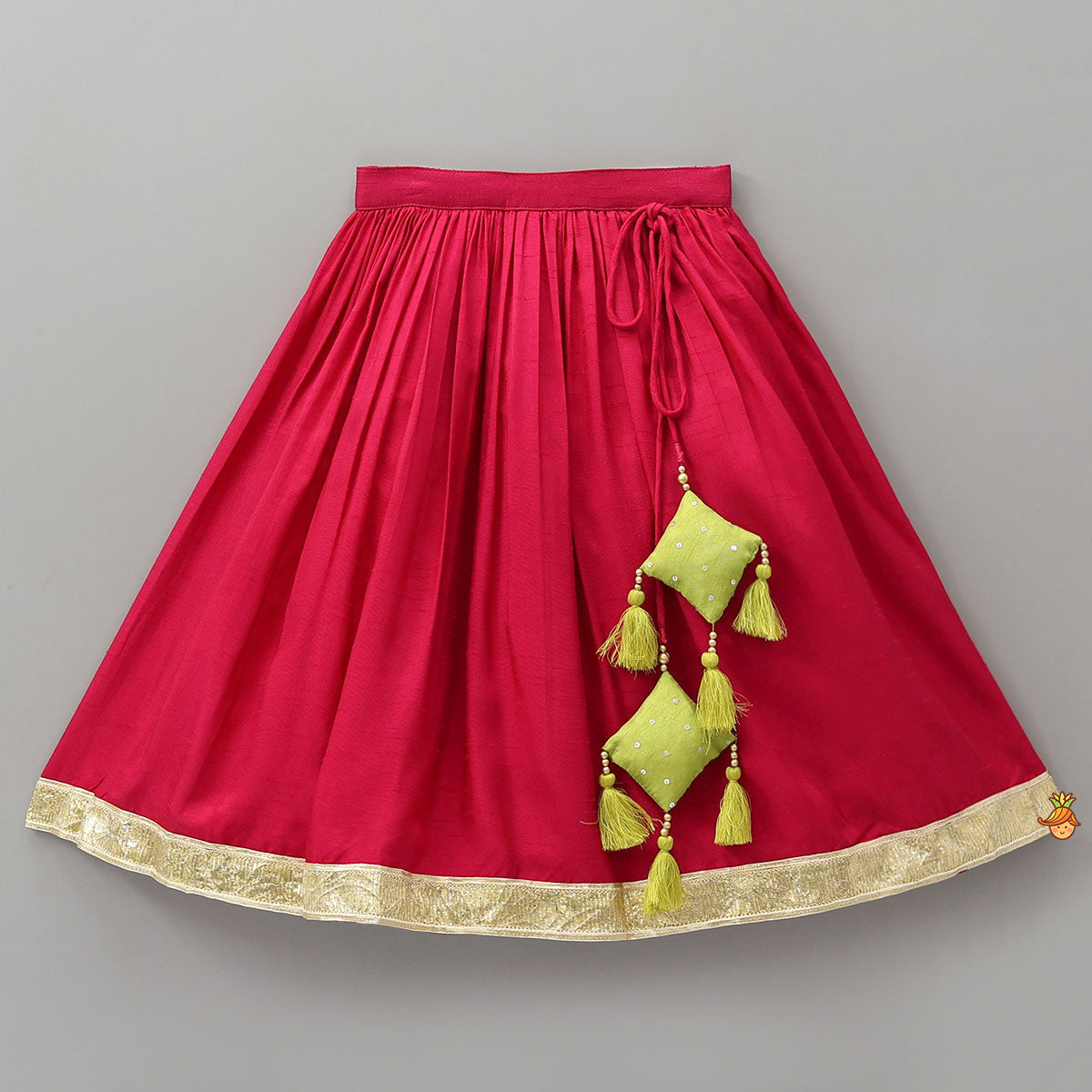 Goddess Durga Embroidered Top And Contrasting Tassel Detail Lehenga With Dupatta