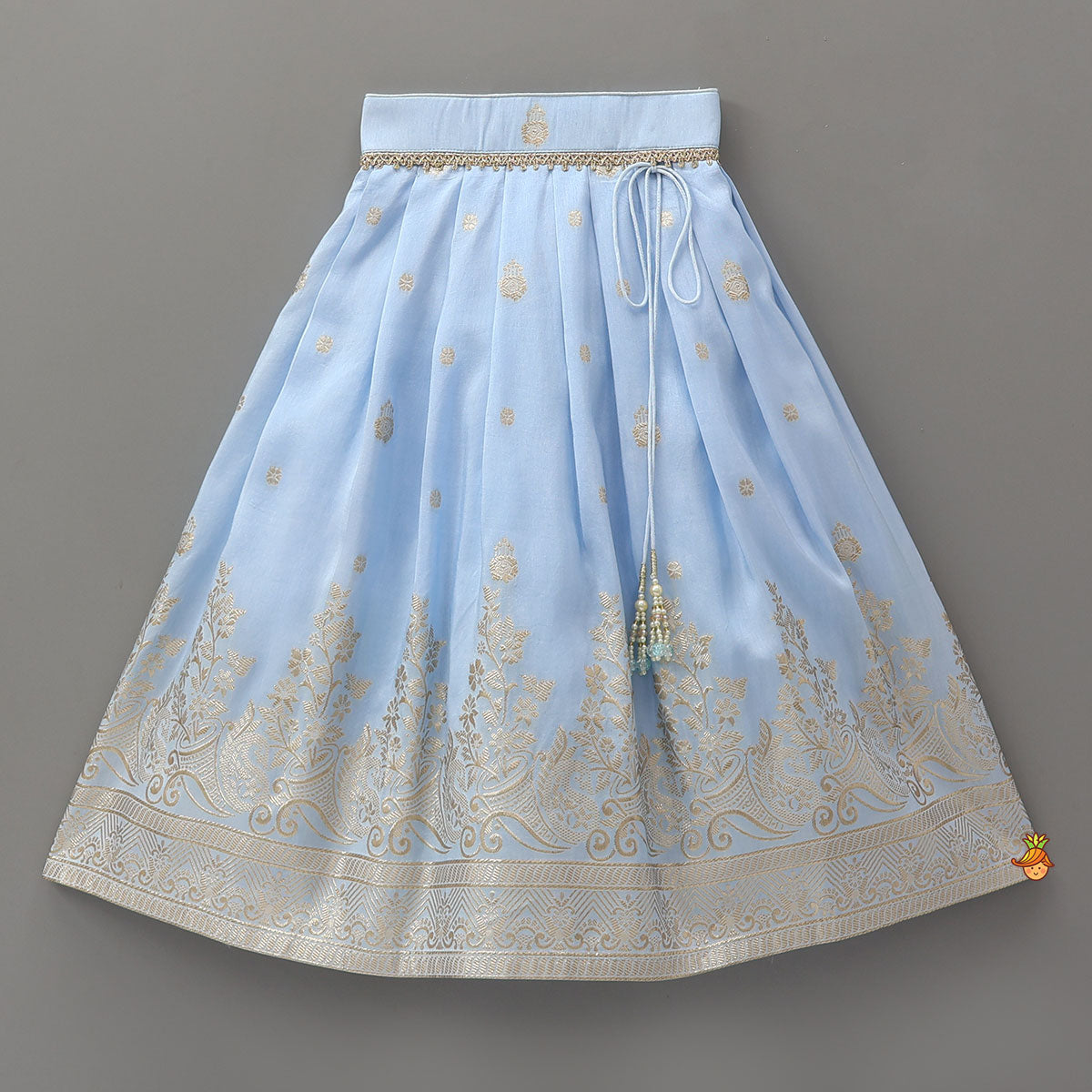 Mirror Embellished Flap Crop Top And Lehenga With Dupatta