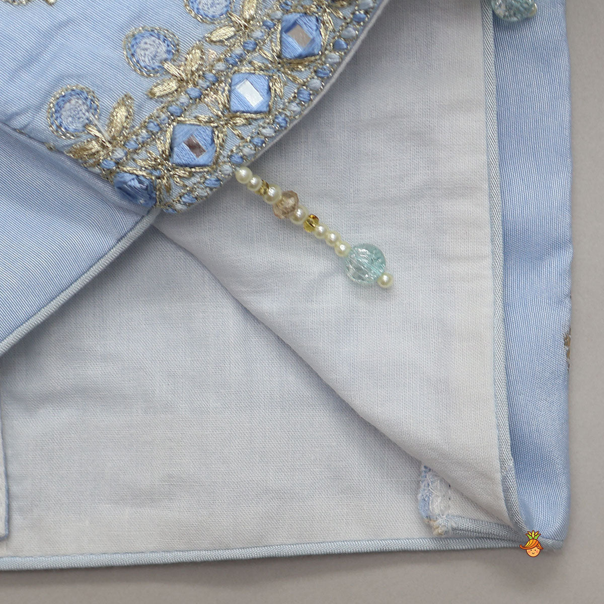 Mirror Embellished Flap Crop Top And Lehenga With Dupatta