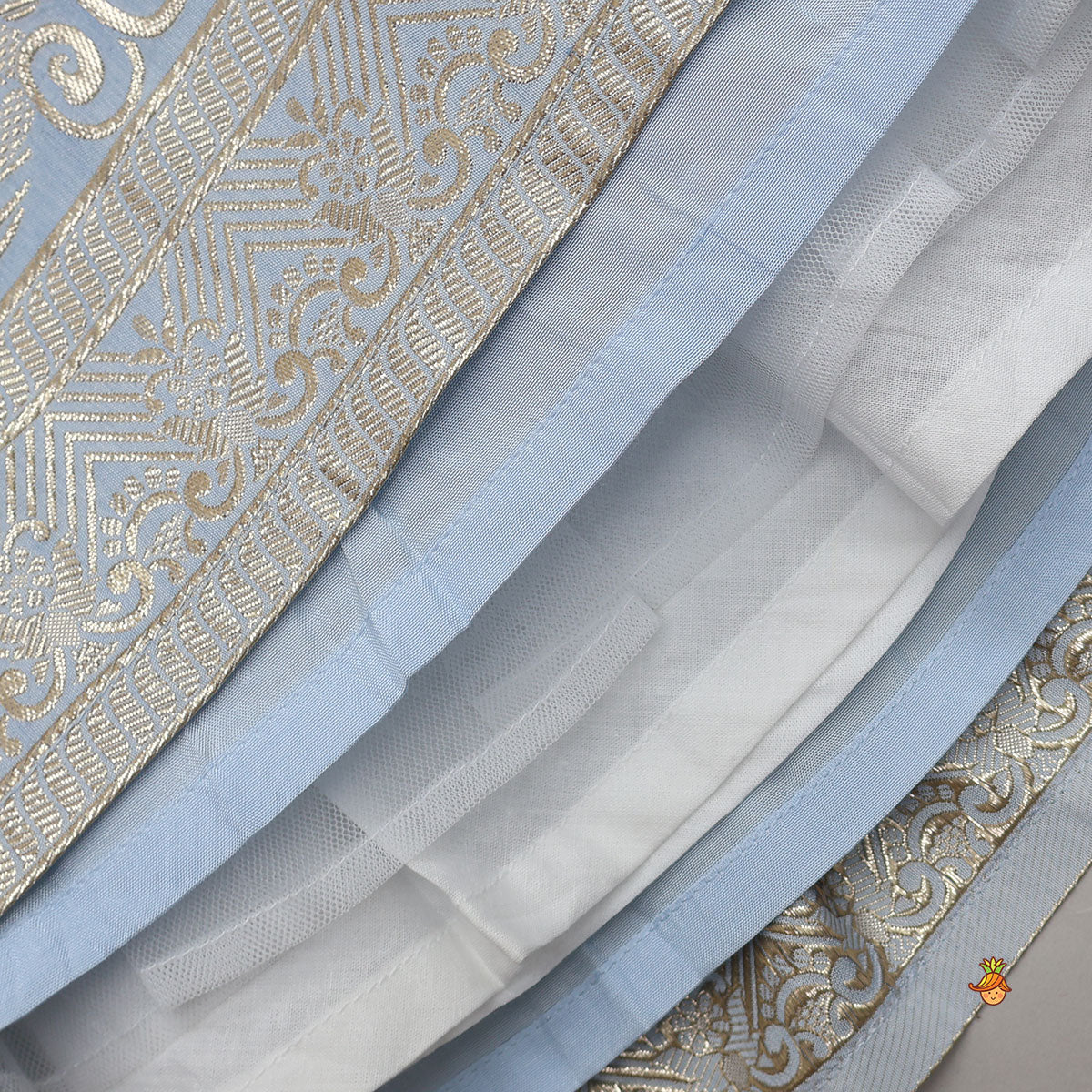 Mirror Embellished Flap Crop Top And Lehenga With Dupatta