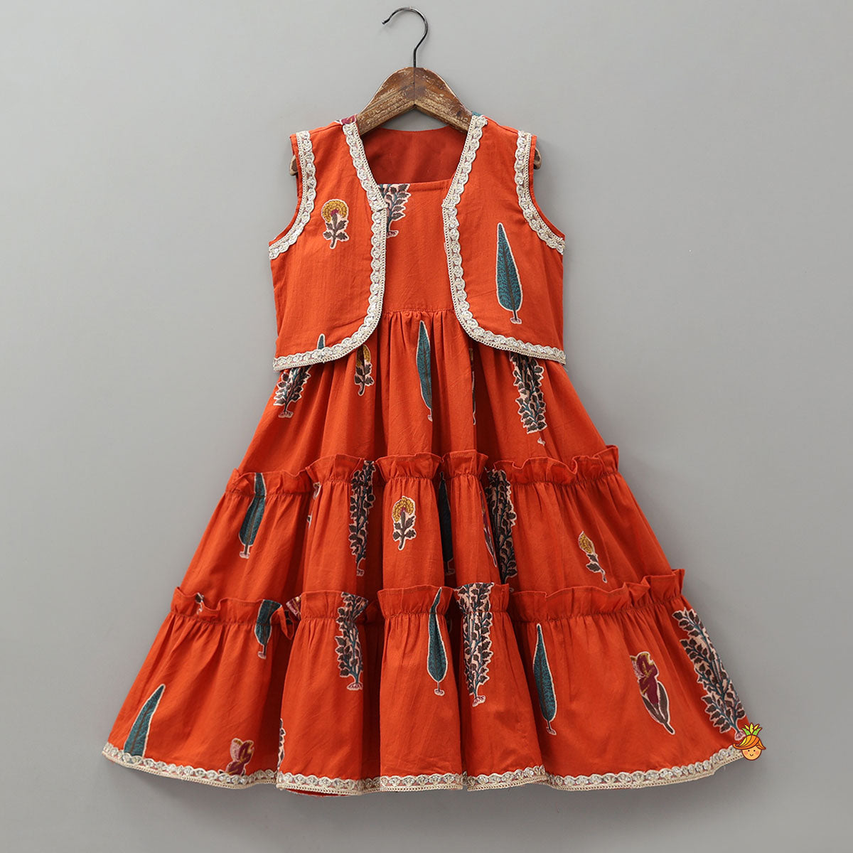 Printed Strappy Tiered Kurti With Jacket