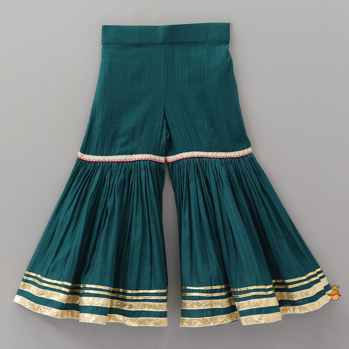 Lace Detailed Curved Hem Kurti And Sharara With Dupatta