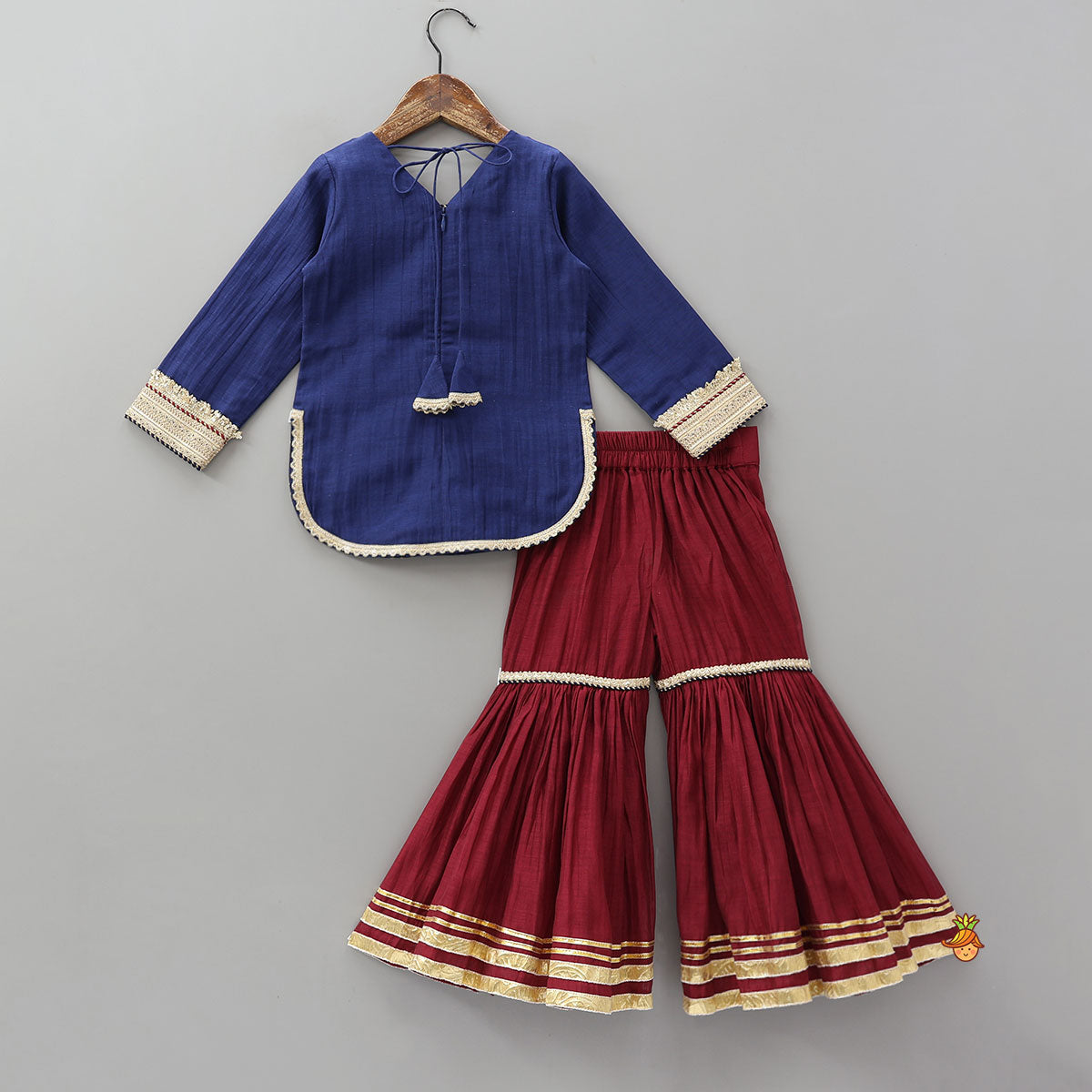 Lace Detailed Curved Hem Beautiful Kurti And Sharara With Dupatta