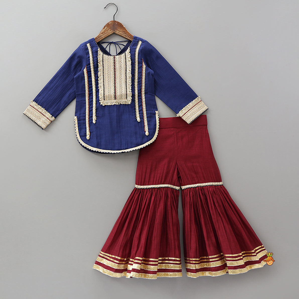 Lace Detailed Curved Hem Beautiful Kurti And Sharara With Dupatta
