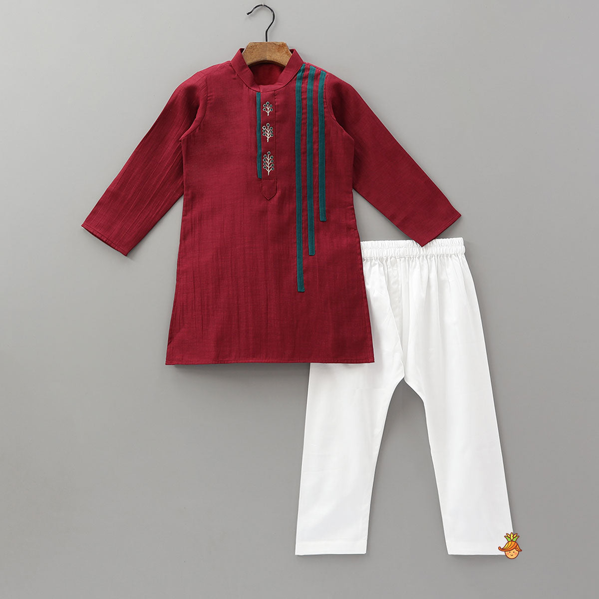 Embroidered Front Placket Ethnic Kurta And Pyjama