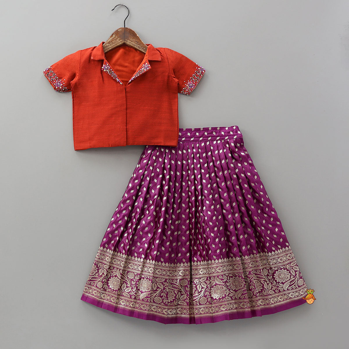 Stunning Embroidered Crop Top And Brocade Lehenga