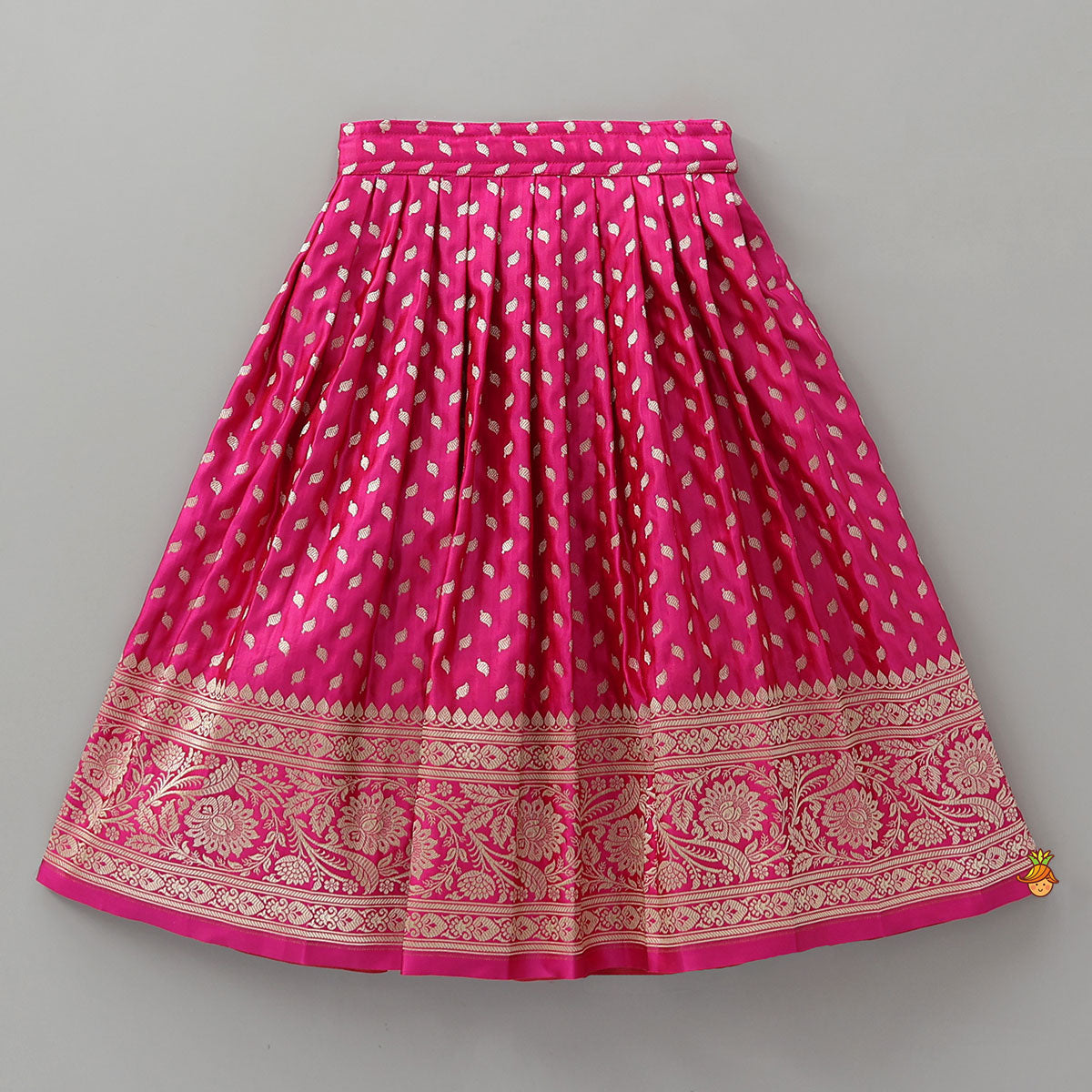 Embroidered Crop Top And Brocade Pleated Lehenga