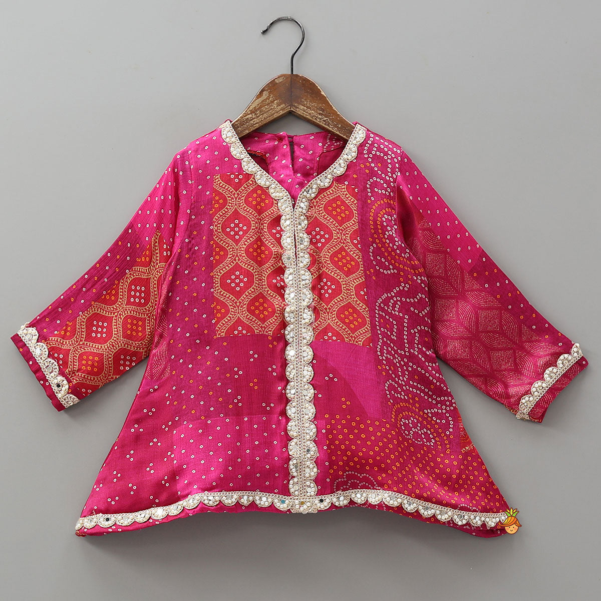 Festive Bandhani Printed Kurti And Dhoti Style Pant With Contrasting Dupatta