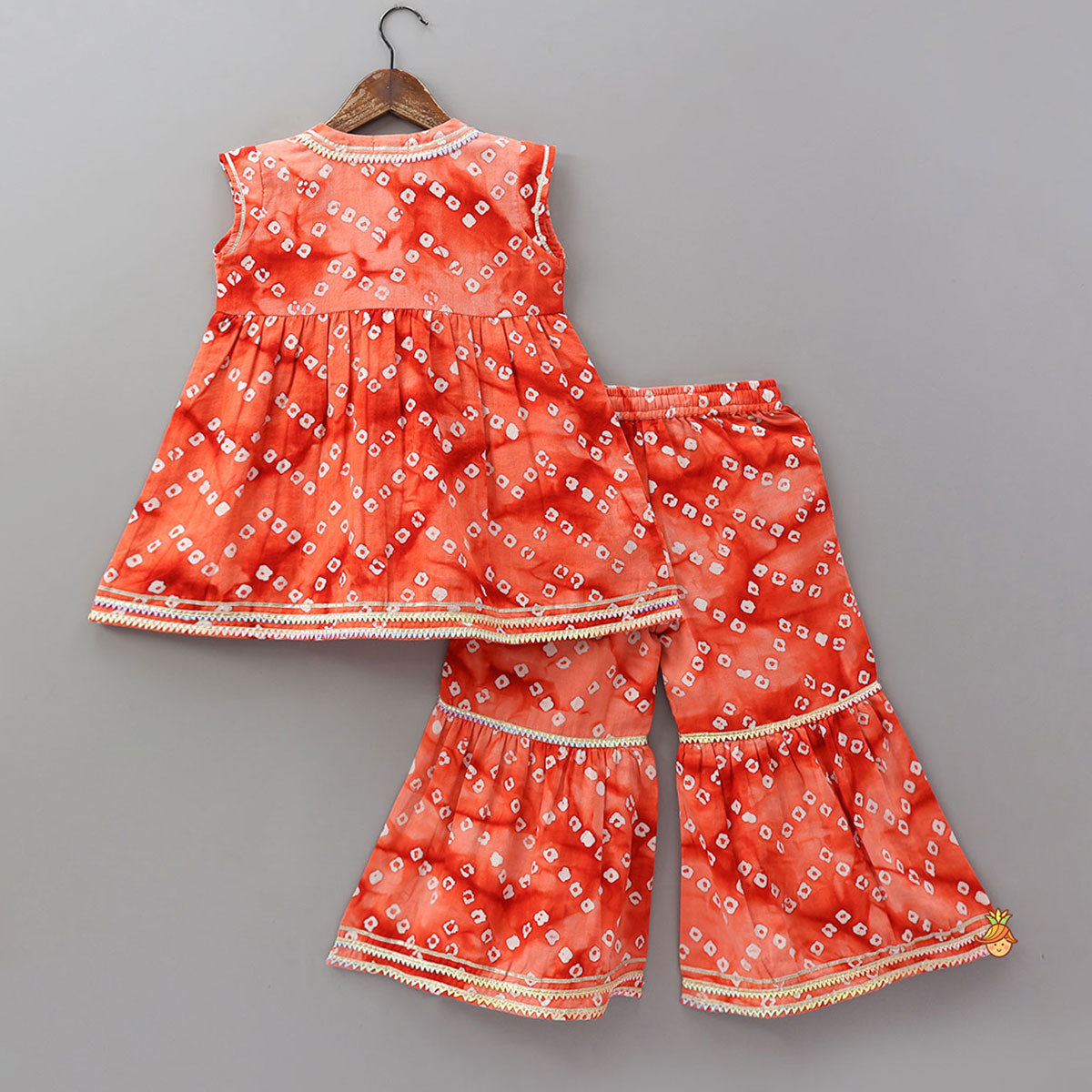 Front Tie Up Bandhani Printed Ethnic Kurti And Sharara