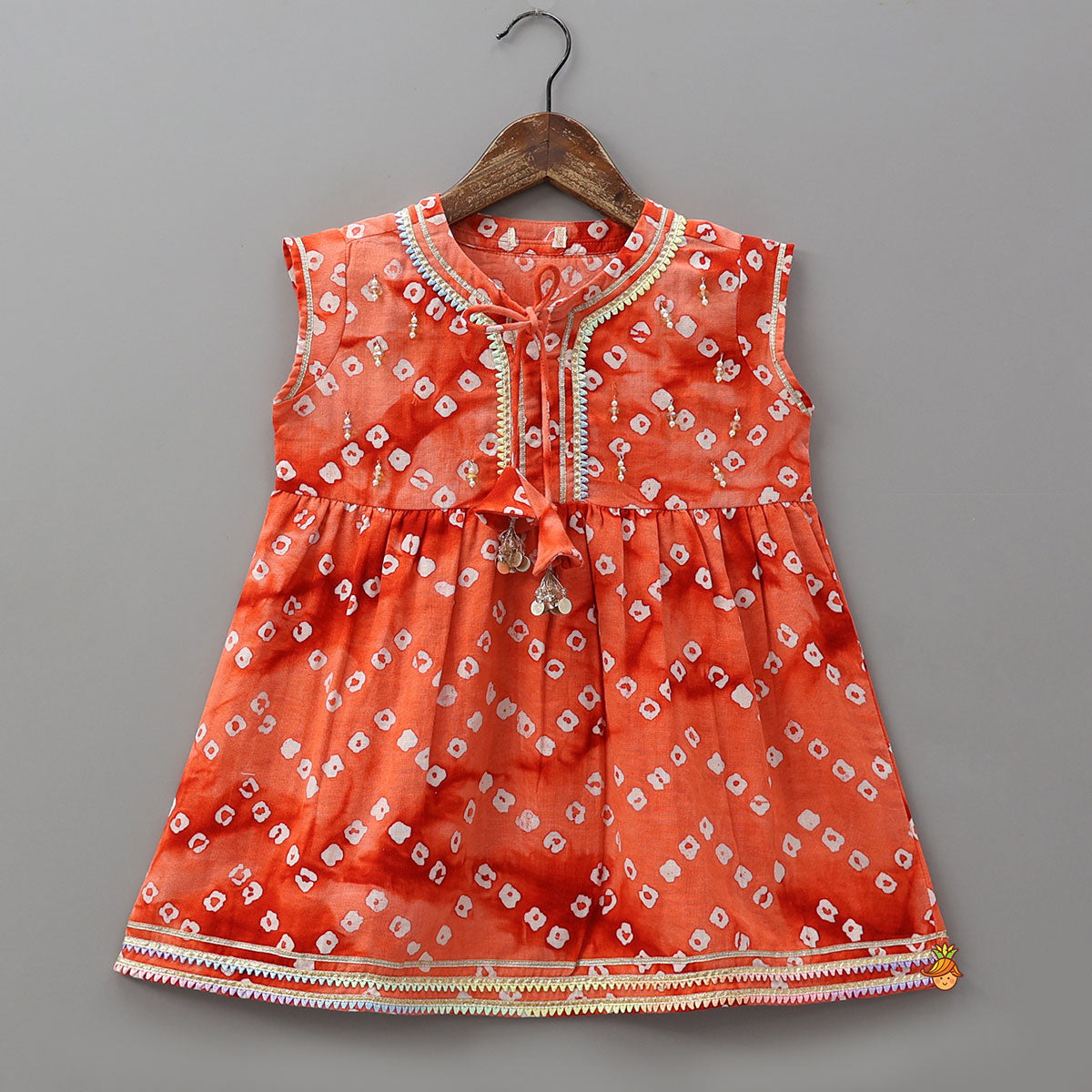 Front Tie Up Bandhani Printed Ethnic Kurti And Sharara