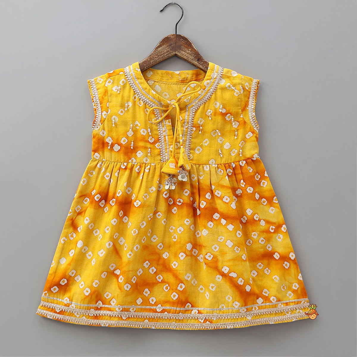 Front Tie Up Bandhani Printed Kurti And Sharara