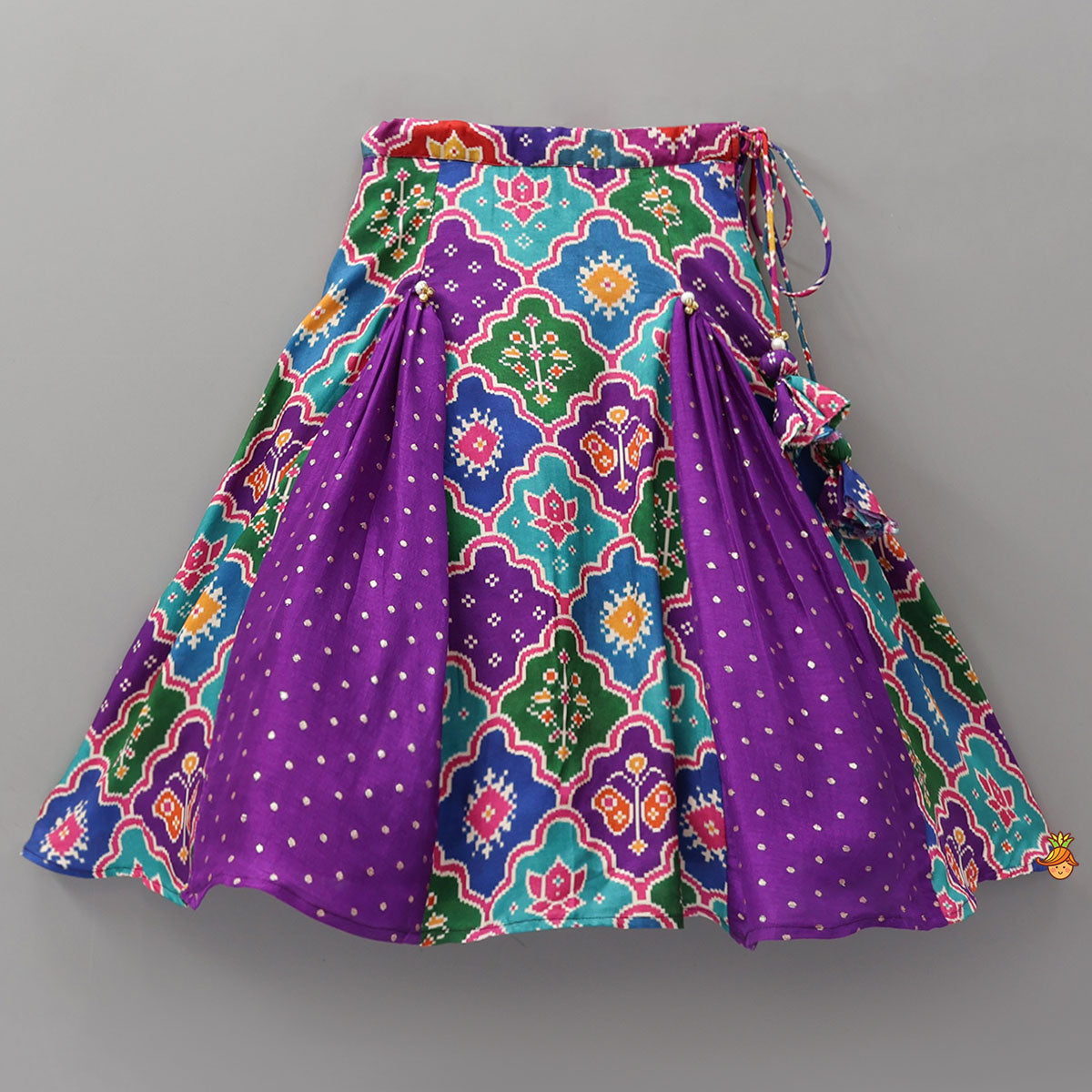 Heavily Embroidered Colourful Top And Lehenga With Potli Bag