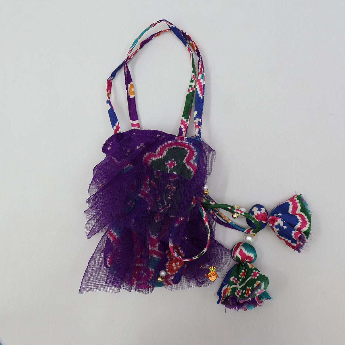 Heavily Embroidered Colourful Top And Lehenga With Potli Bag