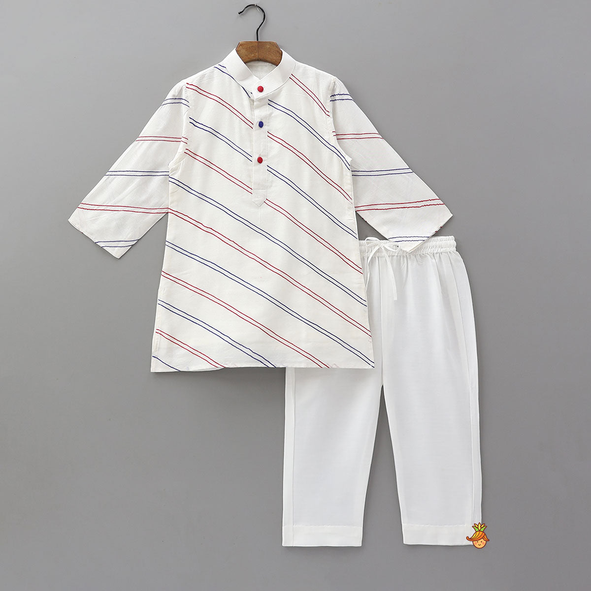 Spider Man Embroidered Striped Kurta And Pyjama
