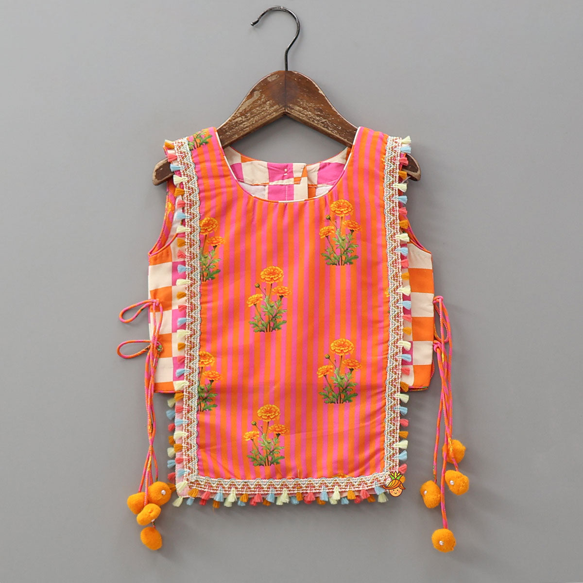 Checks Printed Flap Top And Lehenga With Dupatta