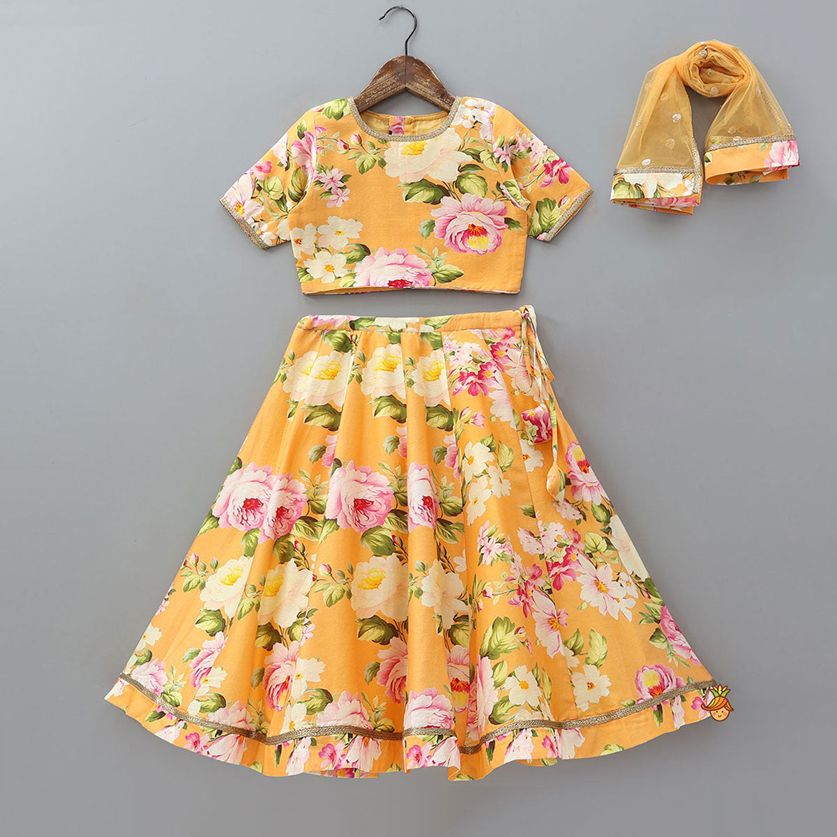 Floral Elegance Top And Lehenga With Net Dupatta