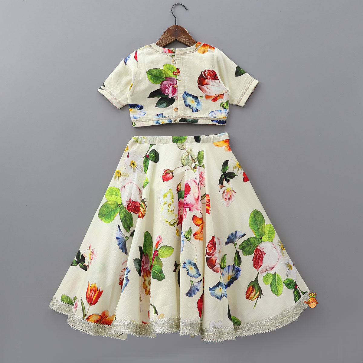 Classic Floral Printed Top And Lehenga With Net Dupatta