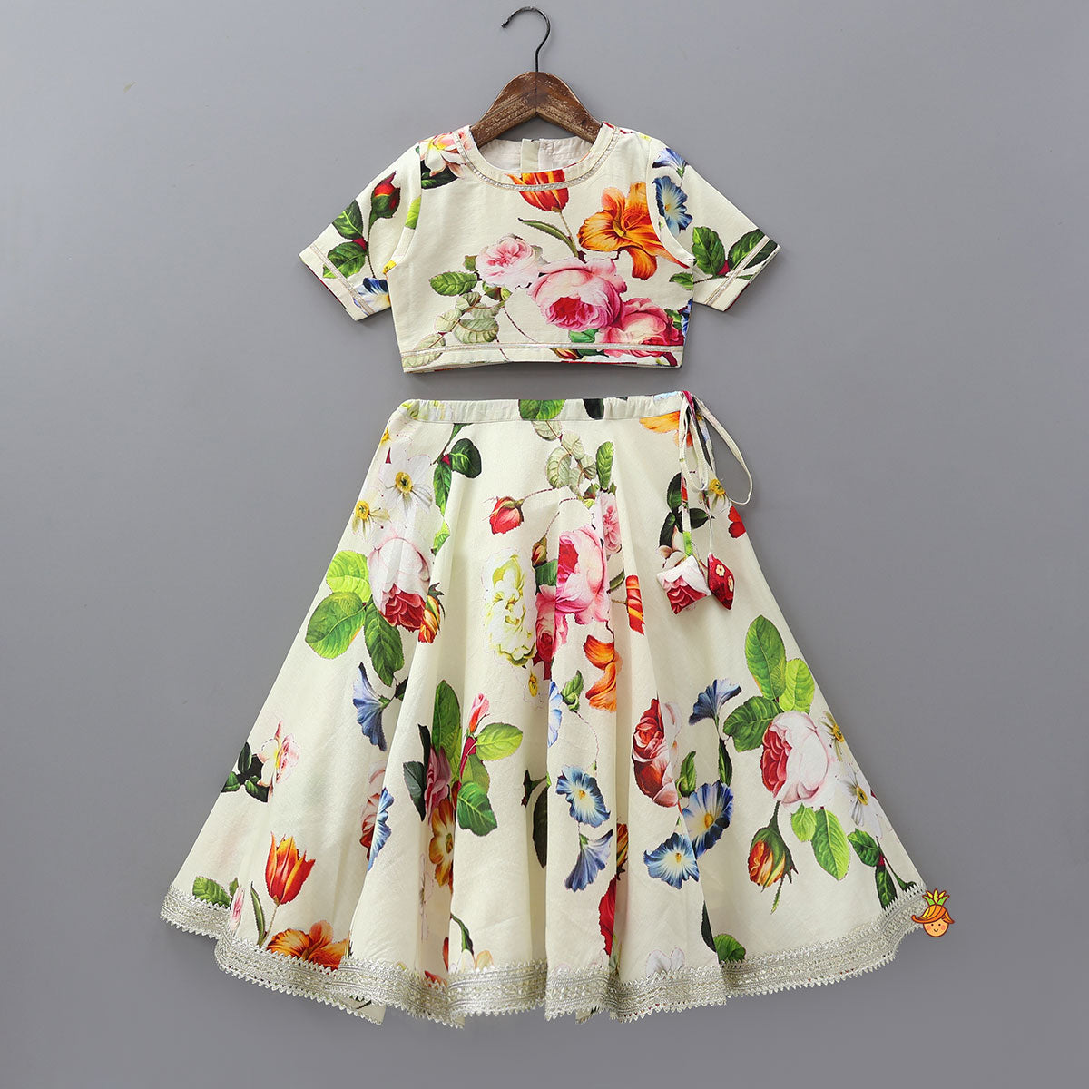 Classic Floral Printed Top And Lehenga With Net Dupatta