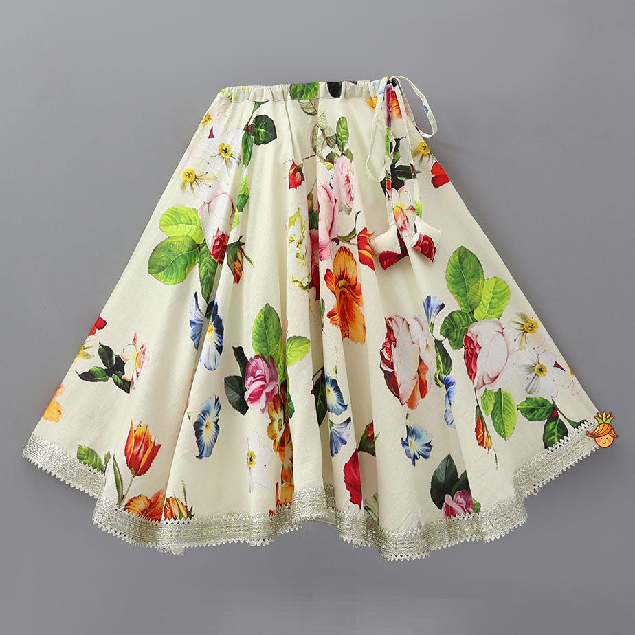 Classic Floral Printed Top And Lehenga With Net Dupatta