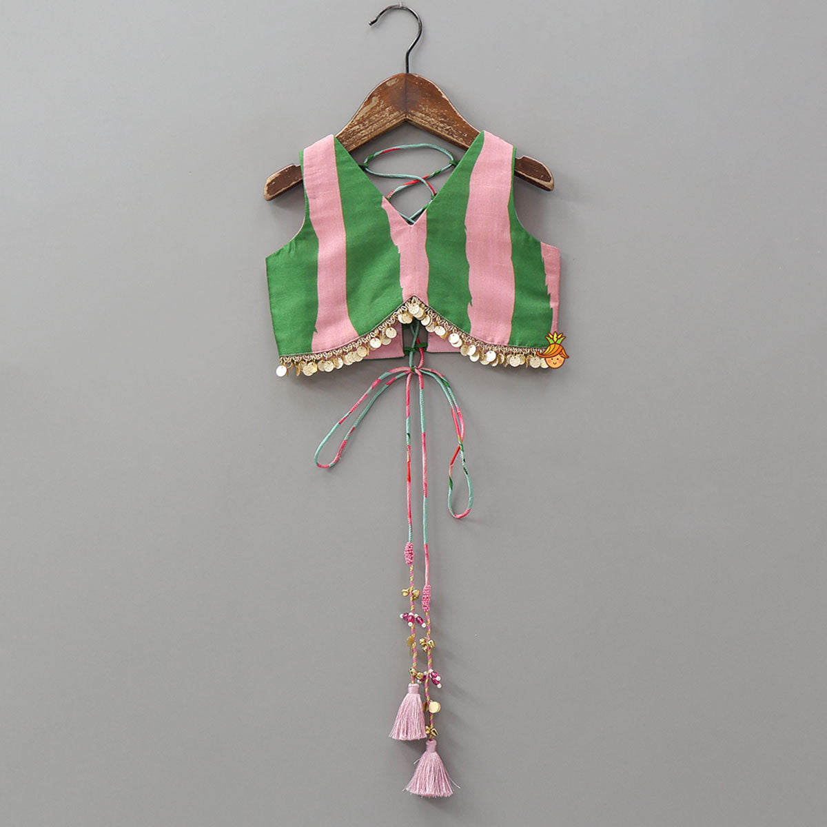 Criss Cross Knot Detail Crop Top And Floral Printed Lehenga With Dupatta