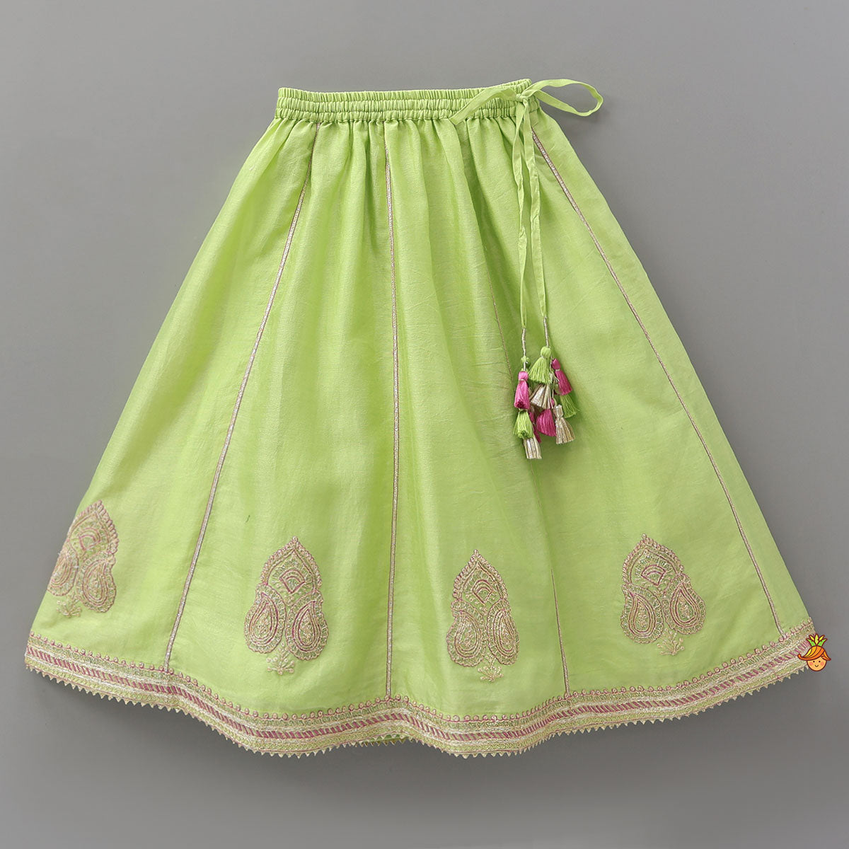 V Neck Booti Embroidered Elegant Top And Lehenga With Dual Tone Dupatta