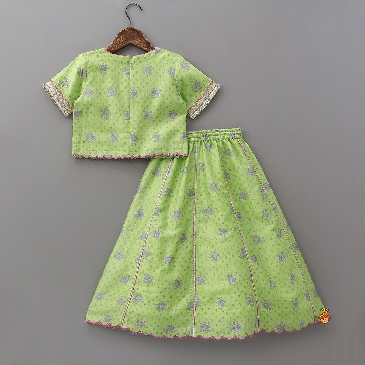 Printed Top And Lehenga With Scalloped Design Dupatta