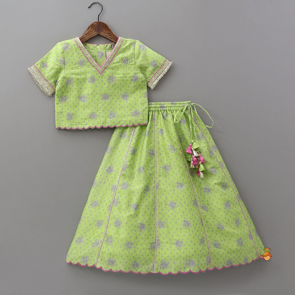 Printed Top And Lehenga With Scalloped Design Dupatta