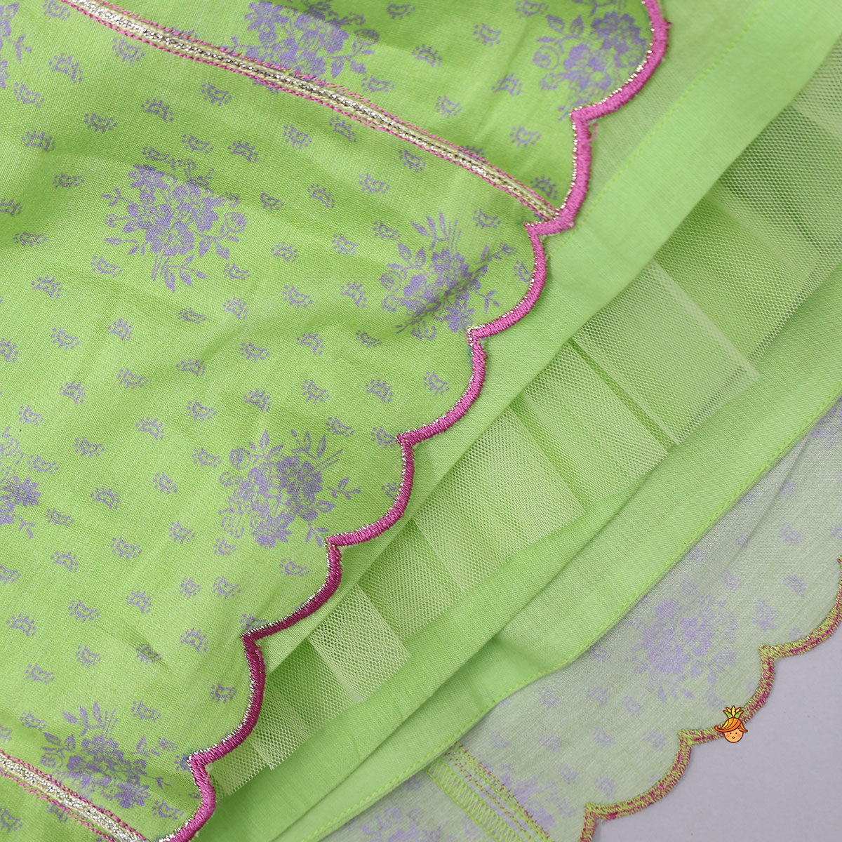 Printed Top And Lehenga With Scalloped Design Dupatta