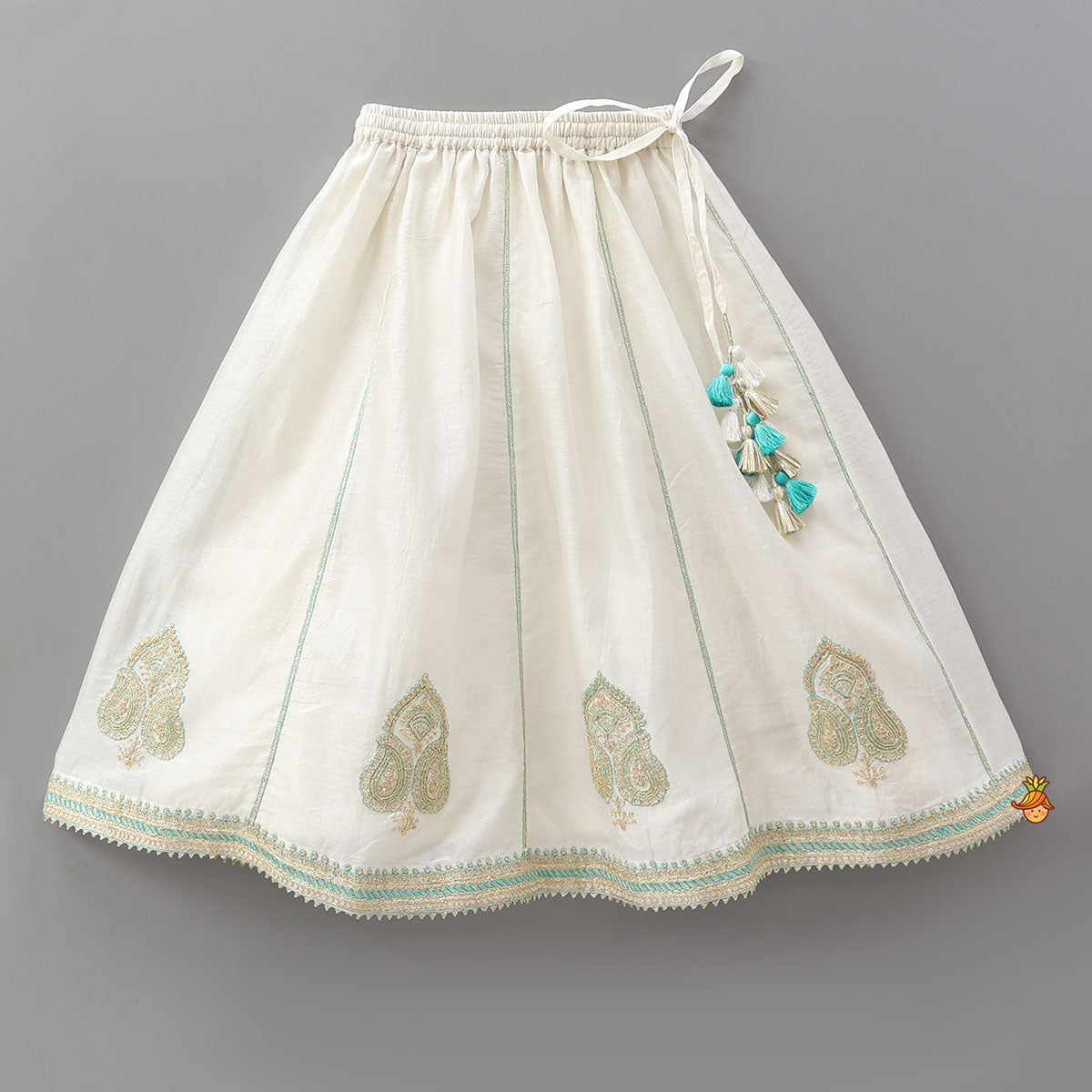 V Neck Booti Embroidered Top And Lehenga With Dual Tone Dupatta