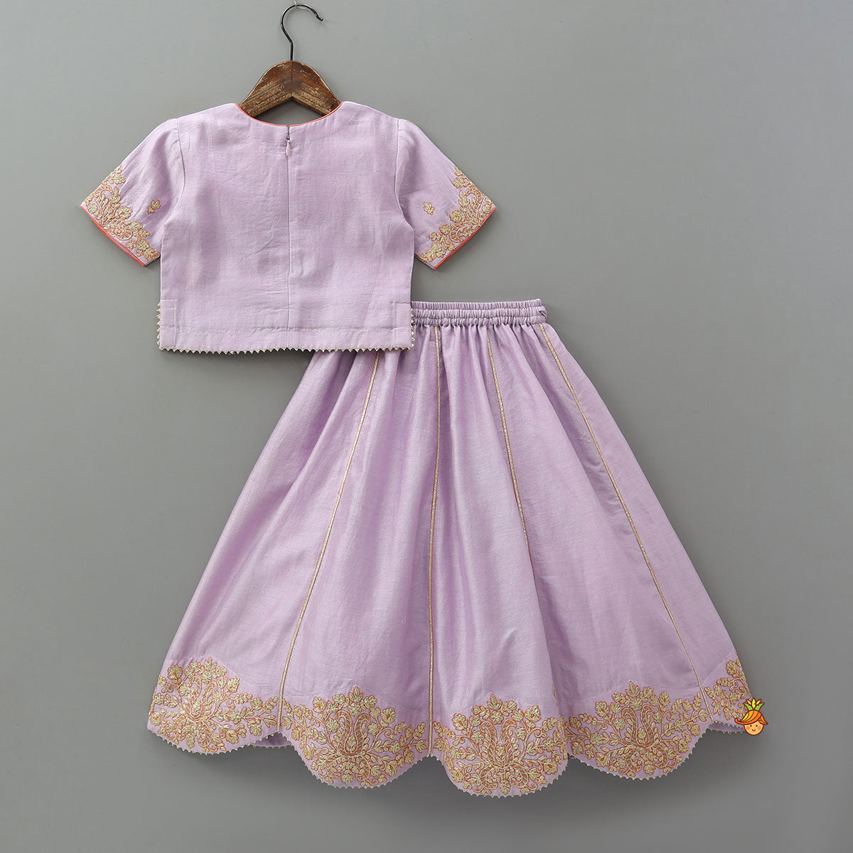Round Neck Top And Scalloped Lehenga With Dupatta