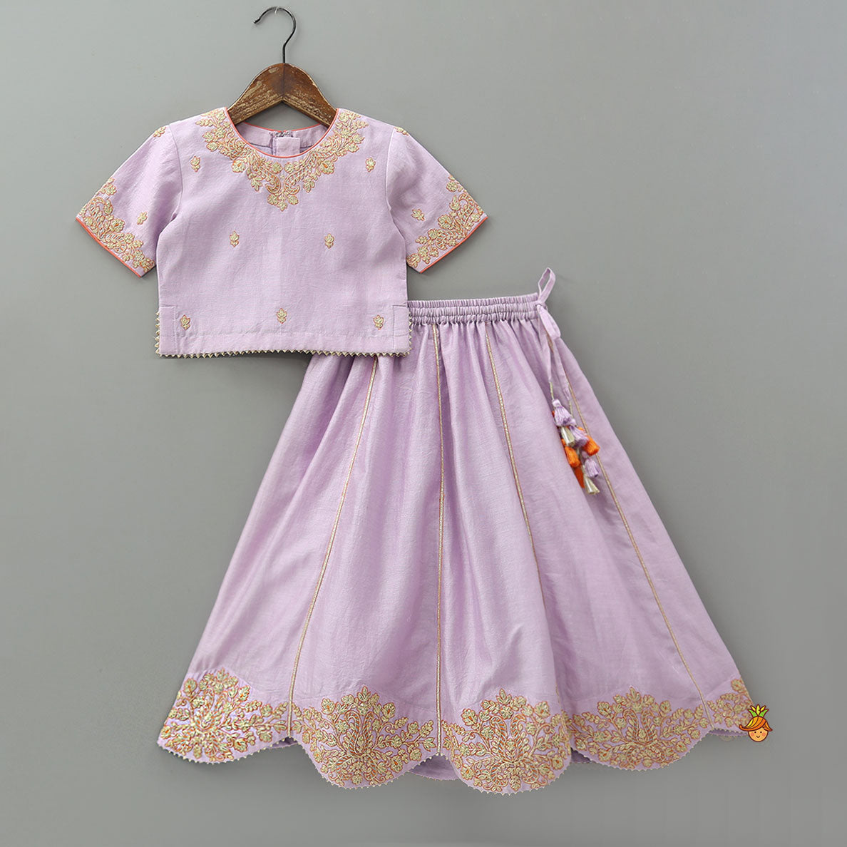 Round Neck Top And Scalloped Lehenga With Dupatta
