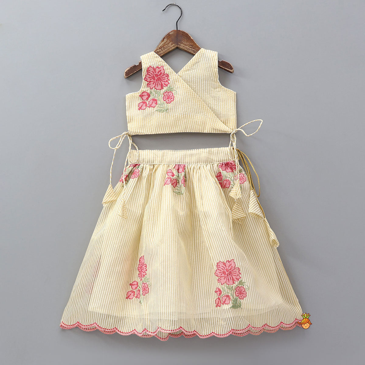 Stylish Side Knot Detail Crop Top And Lehenga