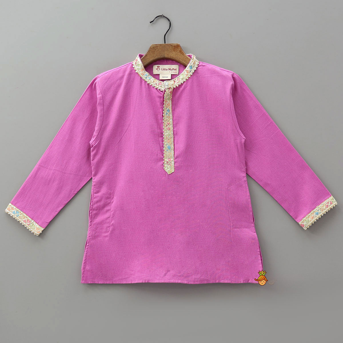 Colourful Lace Detail Kurta With Striped Dhoti