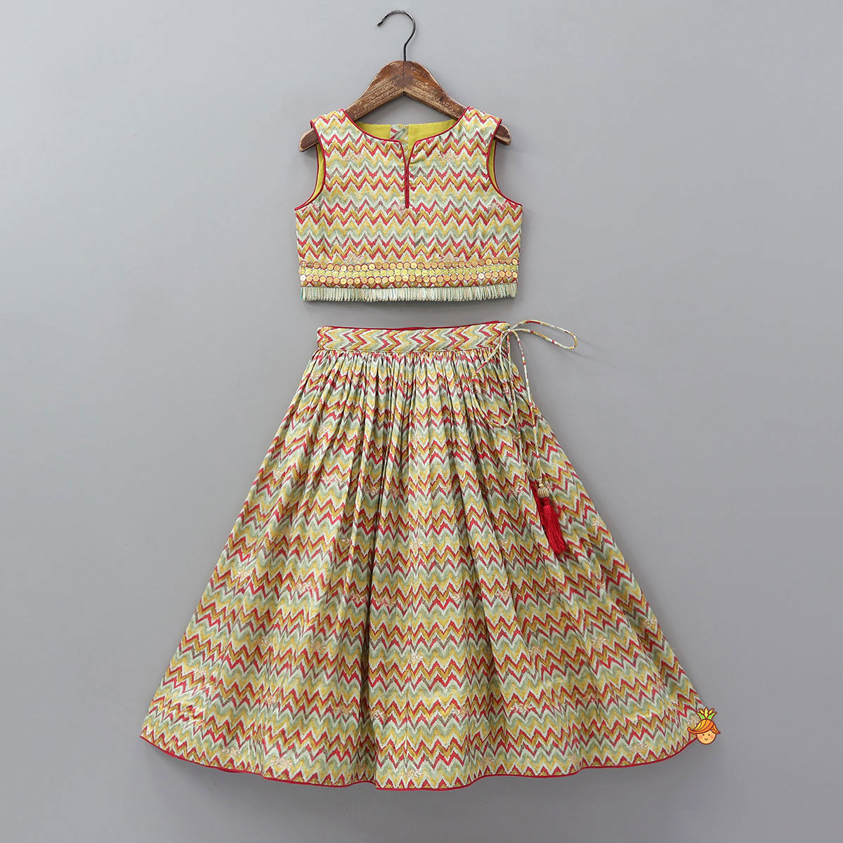 Chevron Printed Crop Top And Lehenga