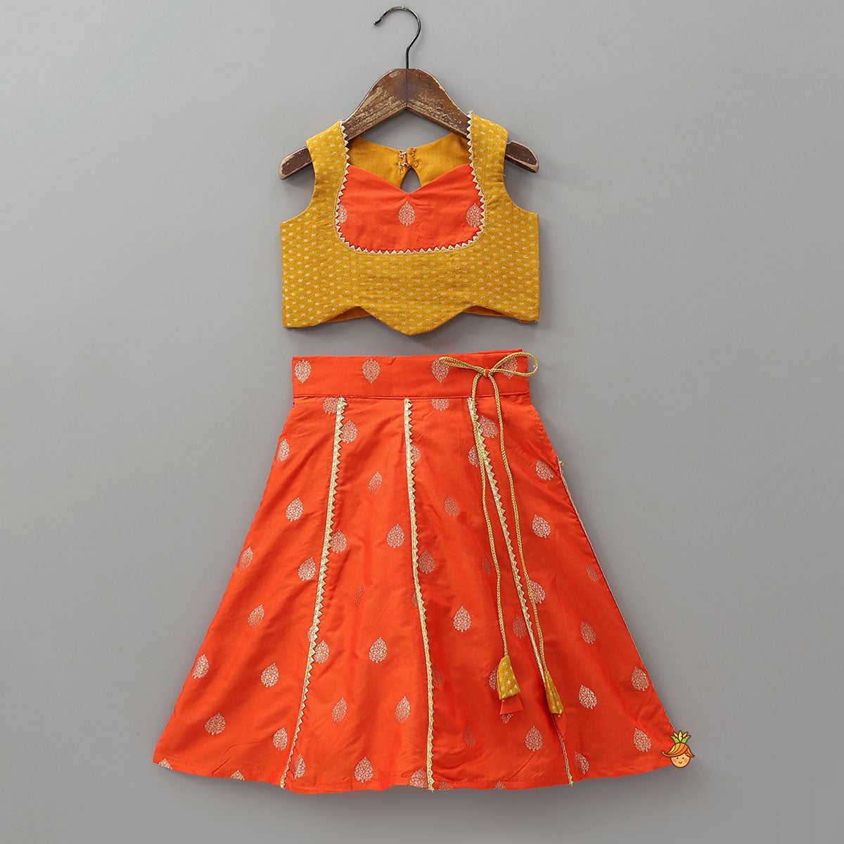 Hem Cut Crop Top And Contrasting Lehenga