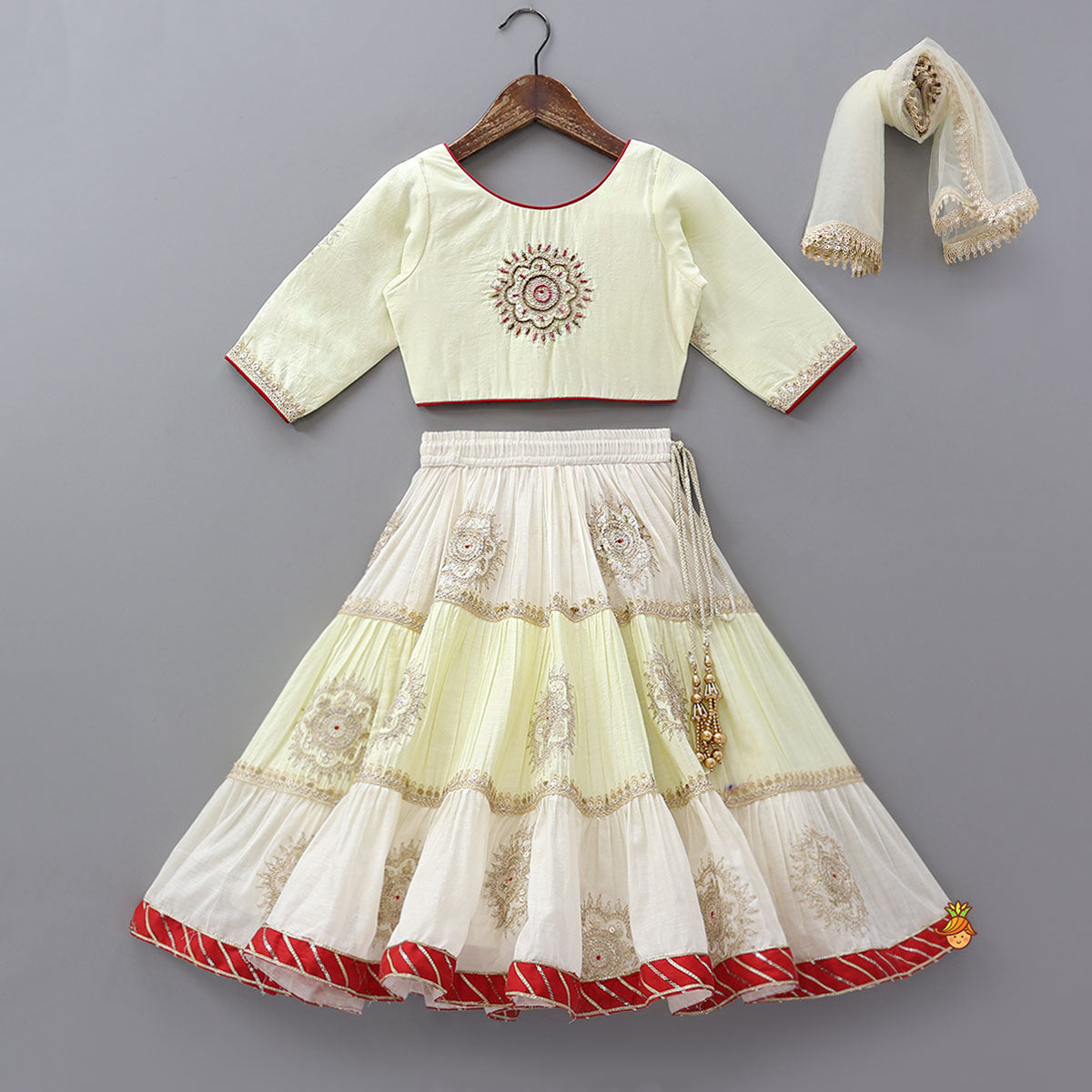 Round Neck Crop Top And Embroidered Lehenga With Dupatta