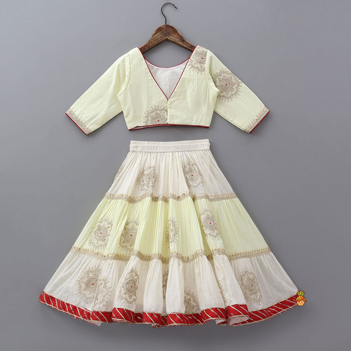 Round Neck Crop Top And Embroidered Lehenga With Dupatta