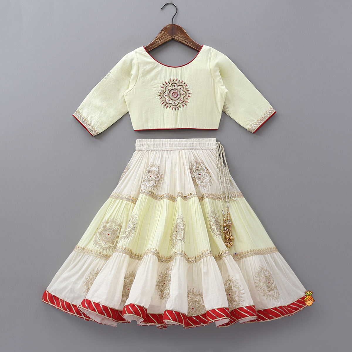 Round Neck Crop Top And Embroidered Lehenga With Dupatta