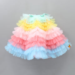 Pre Order: Frilly White Top With Multicolour Layered Skirt